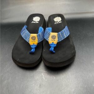 Yellow Box Flip Flops Fayne Women's Blue & Silver Metallic Comfort Sandals SZ 7